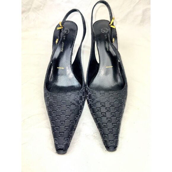St. John Womens Black Jacquard Slingback Heels Size 9.5 B- LT3270 - Picture 5 of 5